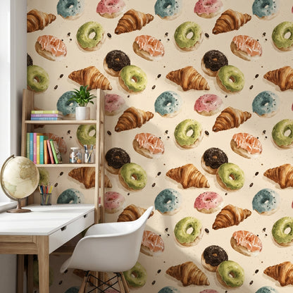 Pastries Wallpaper Donuts Croissants Decorative Mural