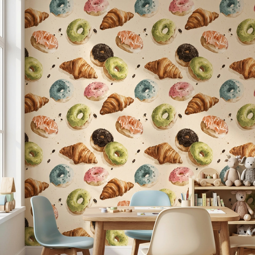 Pastries Wallpaper Donuts Croissants Decorative Mural