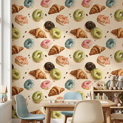 Pastries Wallpaper Donuts Croissants Decorative Mural
