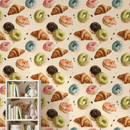 Pastries Wallpaper Donuts Croissants Decorative Mural