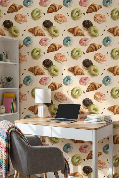 Pastries Wallpaper Donuts Croissants Decorative Mural