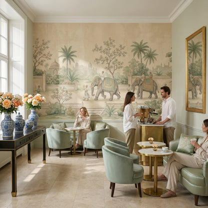 Indian Procession Wallpaper Elephants Architecture Wall Mural