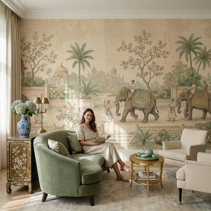 Indian Procession Wallpaper Elephants Architecture Wall Mural