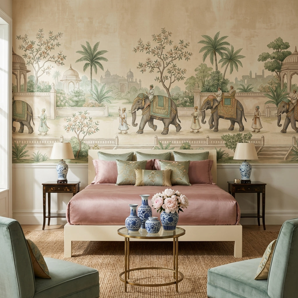 Indian Procession Wallpaper Elephants Architecture Wall Mural