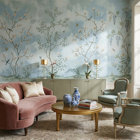 Floral Wallpaper Birds Vintage Wall Mural