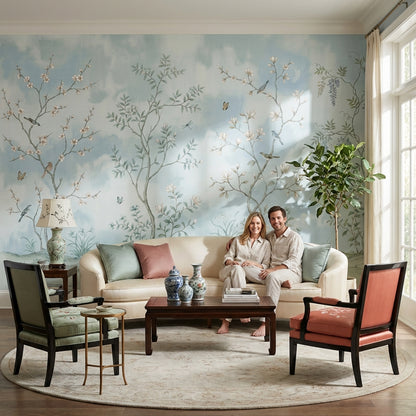 Floral Wallpaper Birds Vintage Wall Mural