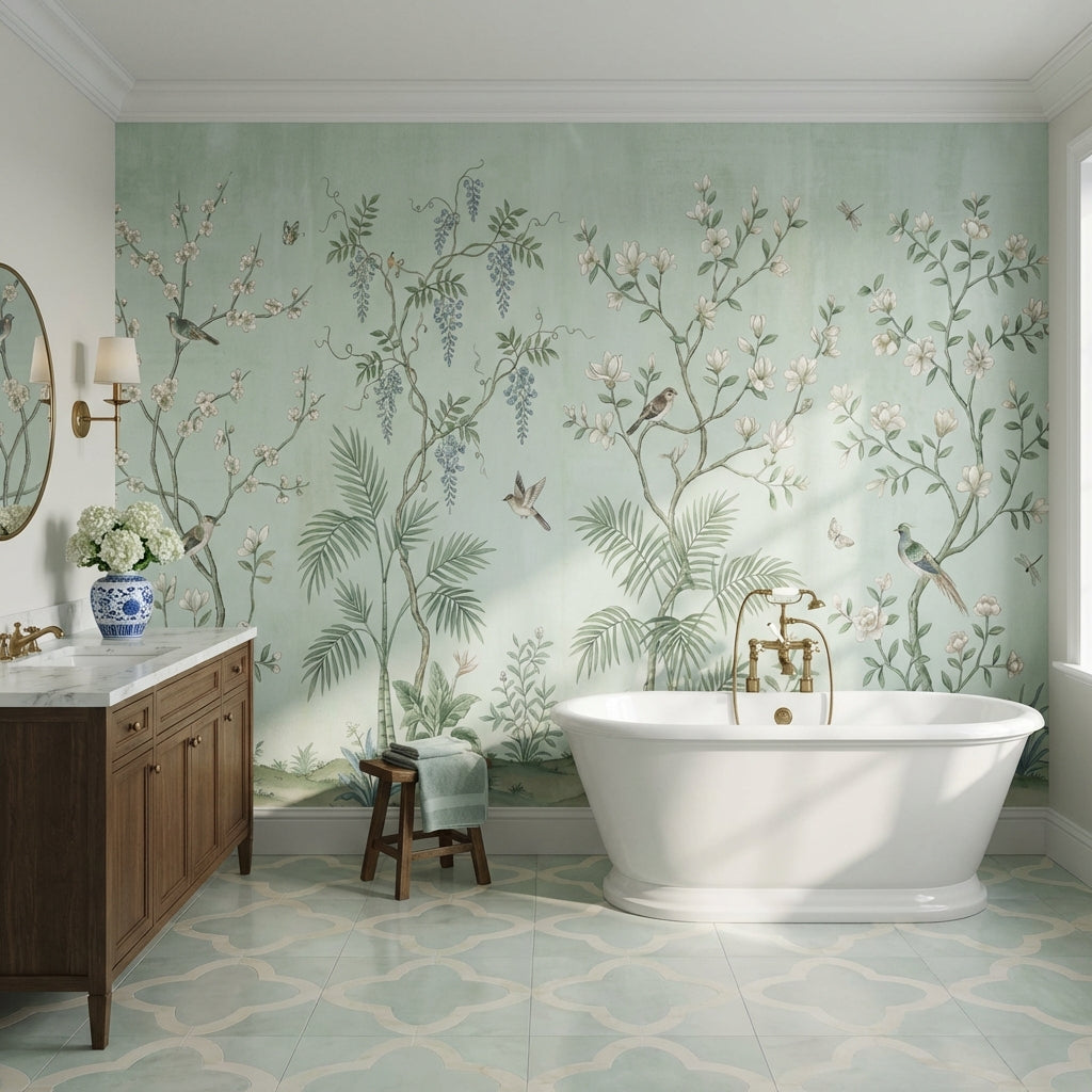 Floral Wallpaper Birds Traditional Wall Mural