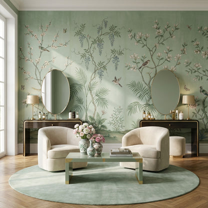 Floral Wallpaper Birds Traditional Wall Mural
