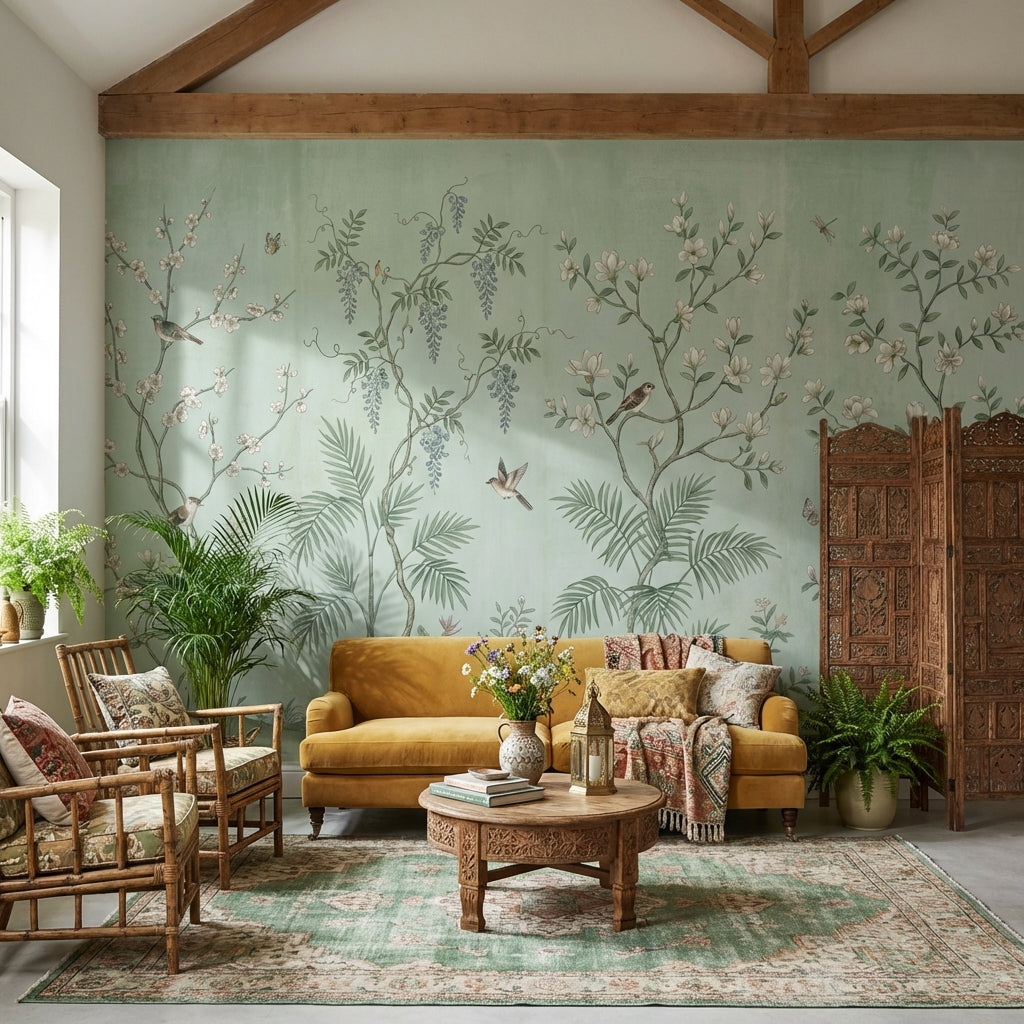 Floral Wallpaper Birds Traditional Wall Mural
