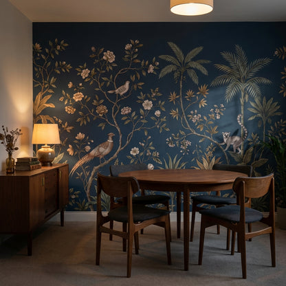 Chinoiserie Floral Wallpaper Tropical Lemur Wall Decor