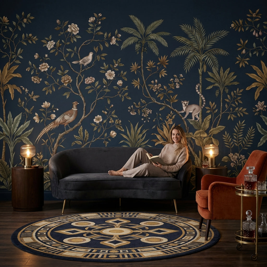 Chinoiserie Floral Wallpaper Tropical Lemur Wall Decor