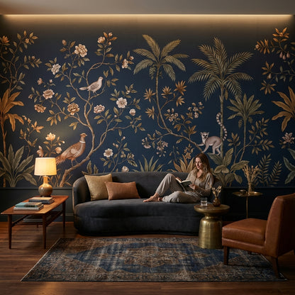 Chinoiserie Floral Wallpaper Tropical Lemur Wall Decor