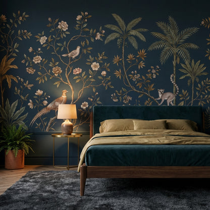 Chinoiserie Floral Wallpaper Tropical Lemur Wall Decor