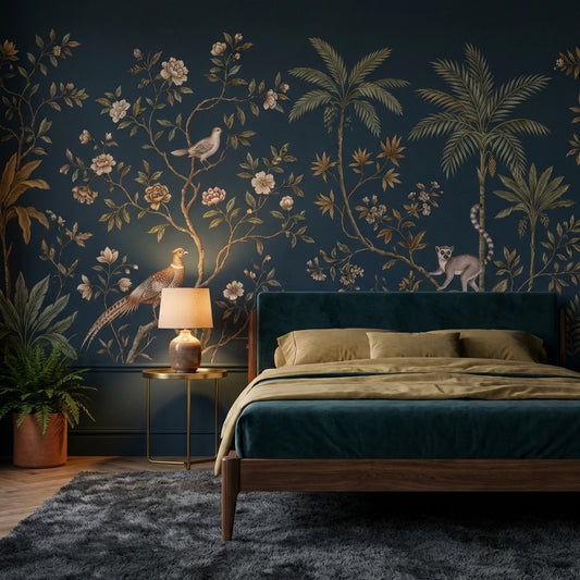 Chinoiserie Floral Wallpaper Tropical Lemur Wall Decor