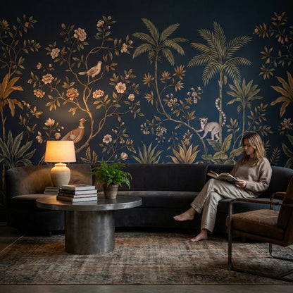 Chinoiserie Floral Wallpaper Tropical Lemur Wall Decor