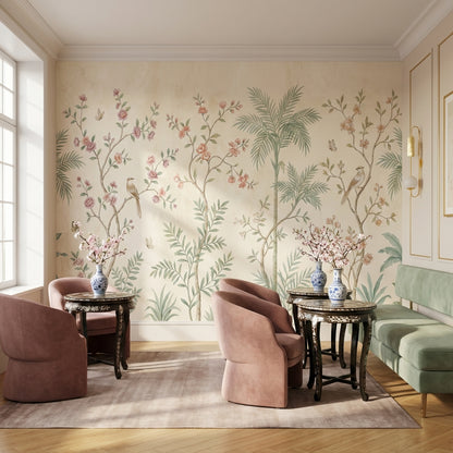 Vintage Floral Wallpaper Birds Nature Wall Mural