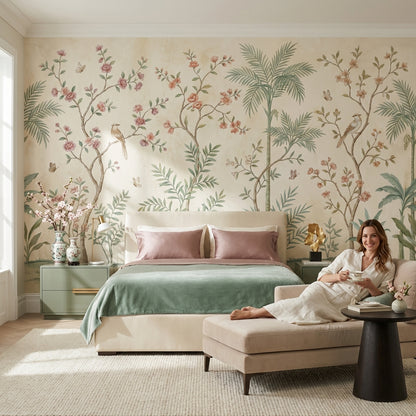 Vintage Floral Wallpaper Birds Nature Wall Mural