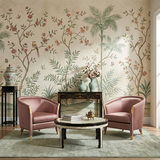 Vintage Floral Wallpaper Birds Nature Wall Mural