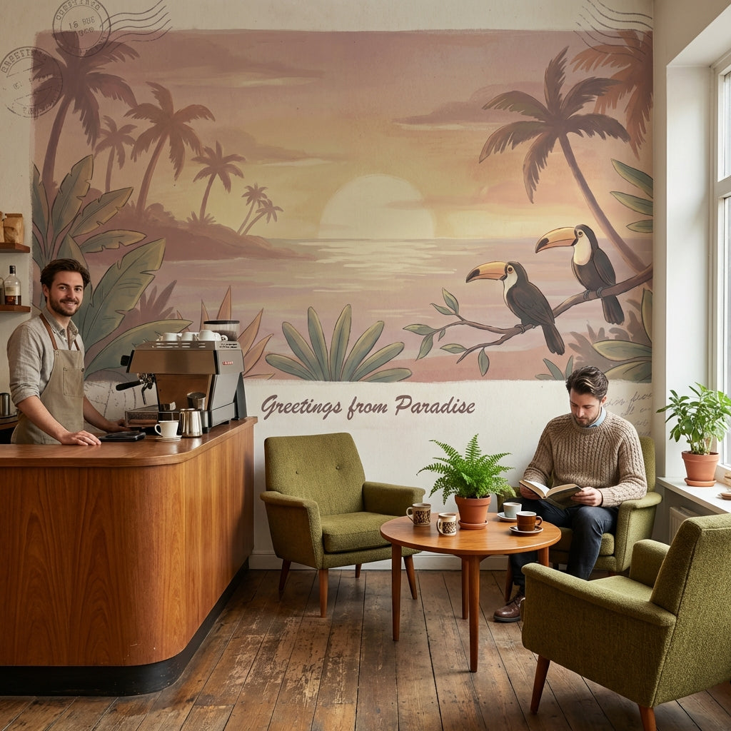 Tropical Sunset Wallpaper Toucan Vintage Wall Mural