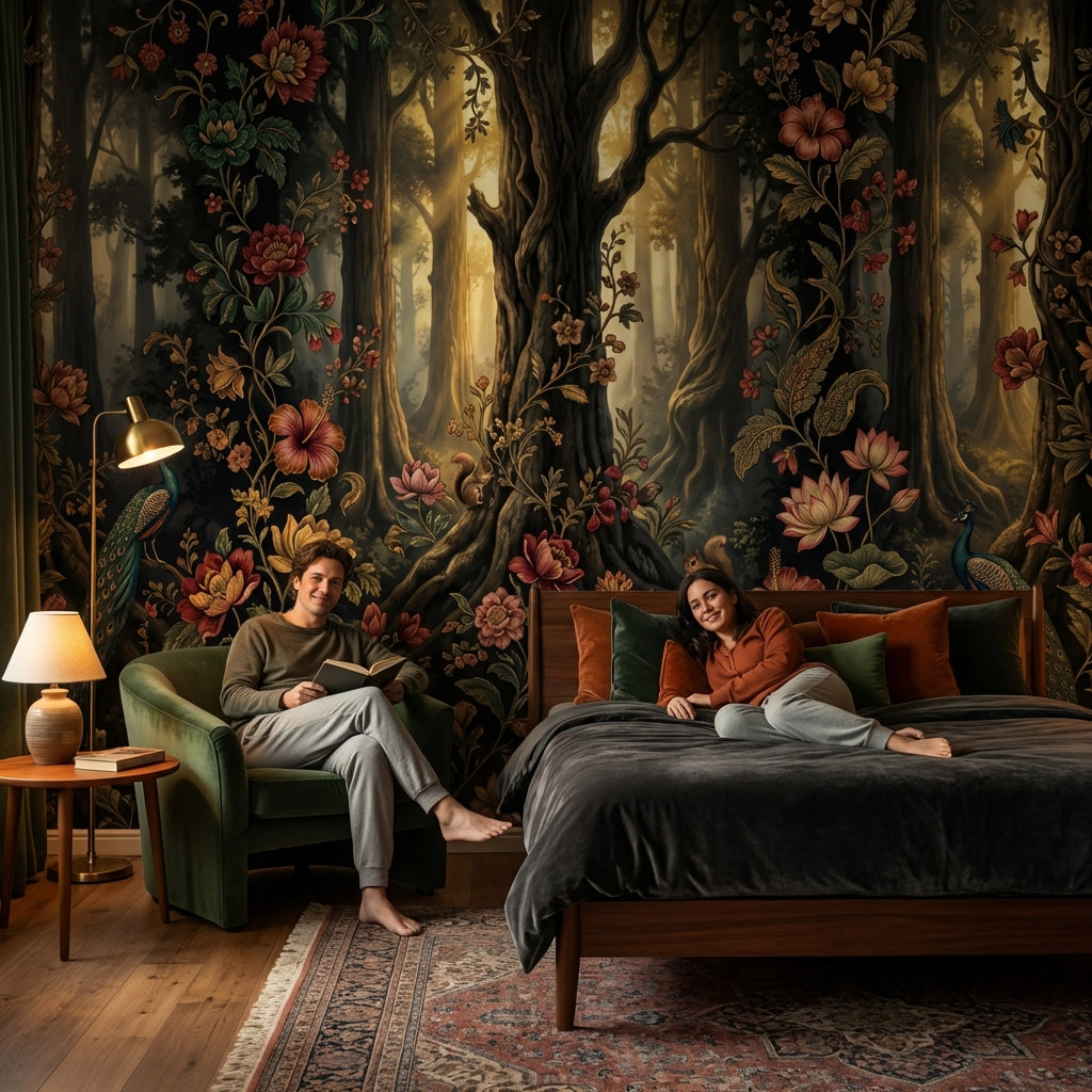 Forest Wallpaper Floral Vintage Wall Mural