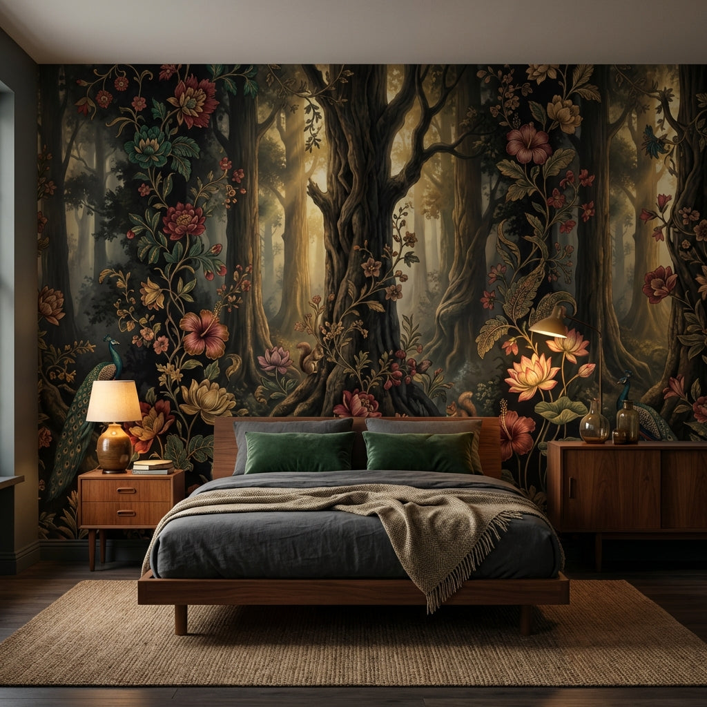 Forest Wallpaper Floral Vintage Wall Mural
