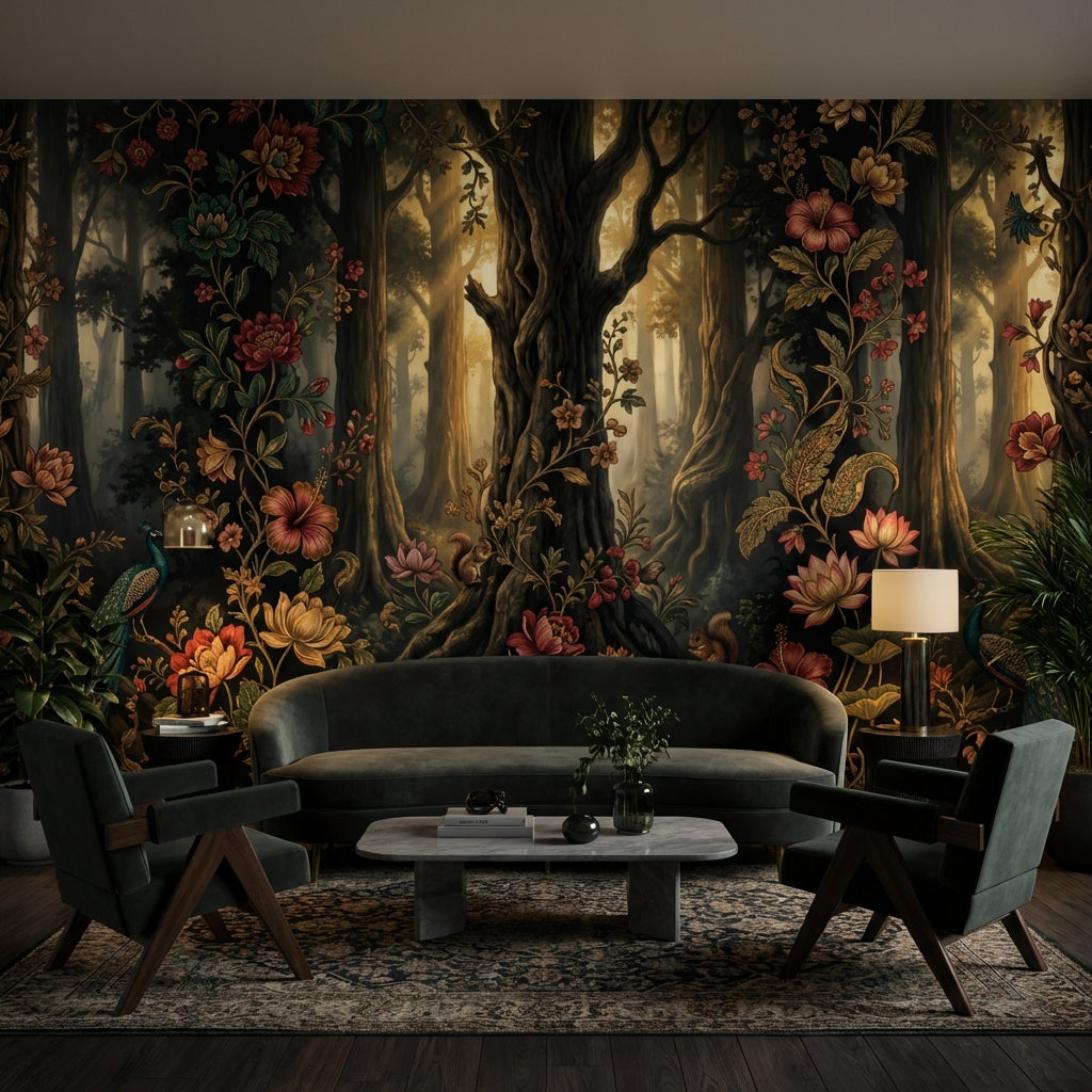 Forest Wallpaper Floral Vintage Wall Mural