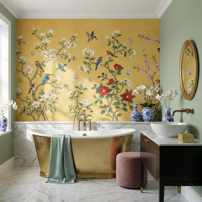 Pink Cherry Wallpaper Birds Floral Wall Mural