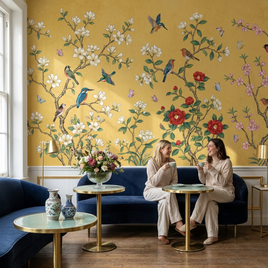 Pink Cherry Wallpaper Birds Floral Wall Mural