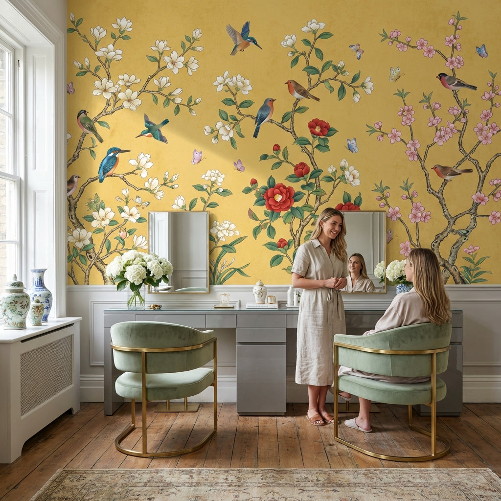 Pink Cherry Wallpaper Birds Floral Wall Mural