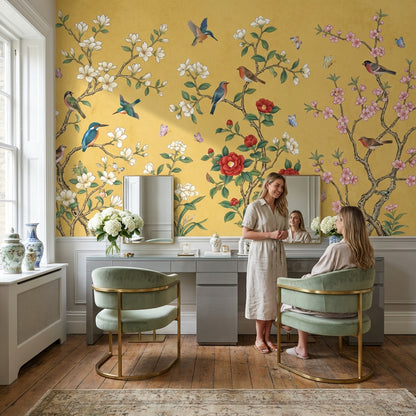 Pink Cherry Wallpaper Birds Floral Wall Mural