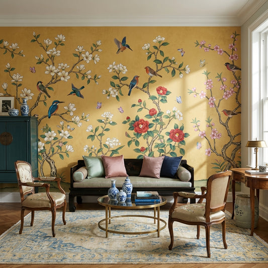 Pink Cherry Wallpaper Birds Floral Wall Mural