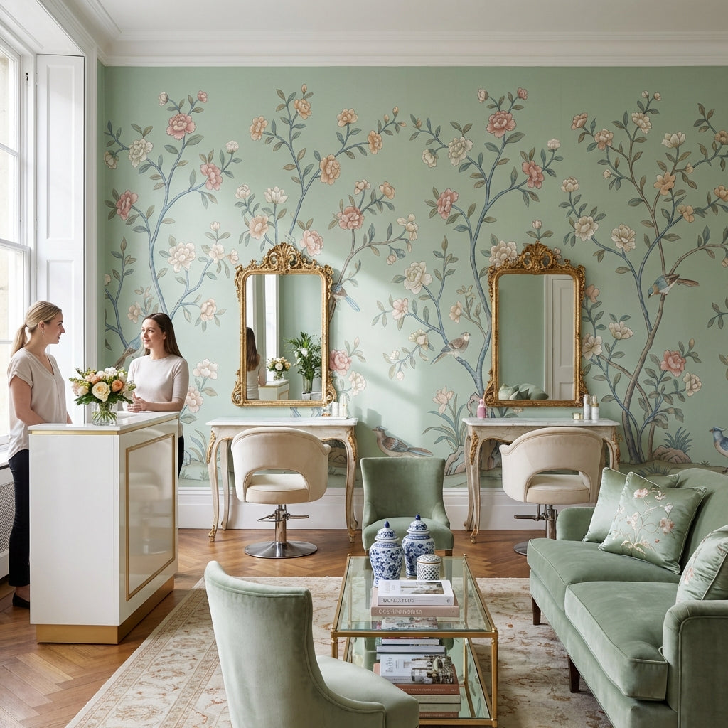 Floral Wallpaper Birds Green Removable Wall Decor