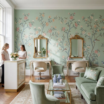 Floral Wallpaper Birds Green Removable Wall Decor