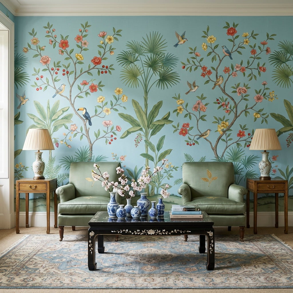 Floral Wallpaper Birds Garden Wall Mural