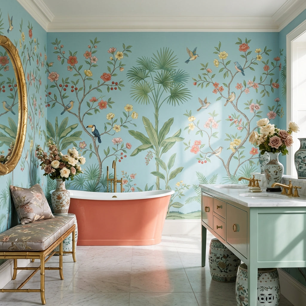 Floral Wallpaper Birds Garden Wall Mural