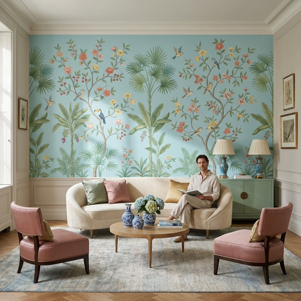 Floral Wallpaper Birds Garden Wall Mural