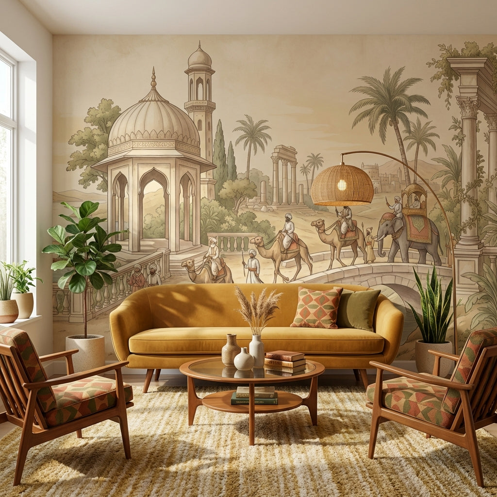 Vintage Architecture Wallpaper Middle Eastern Camel Wall Mural