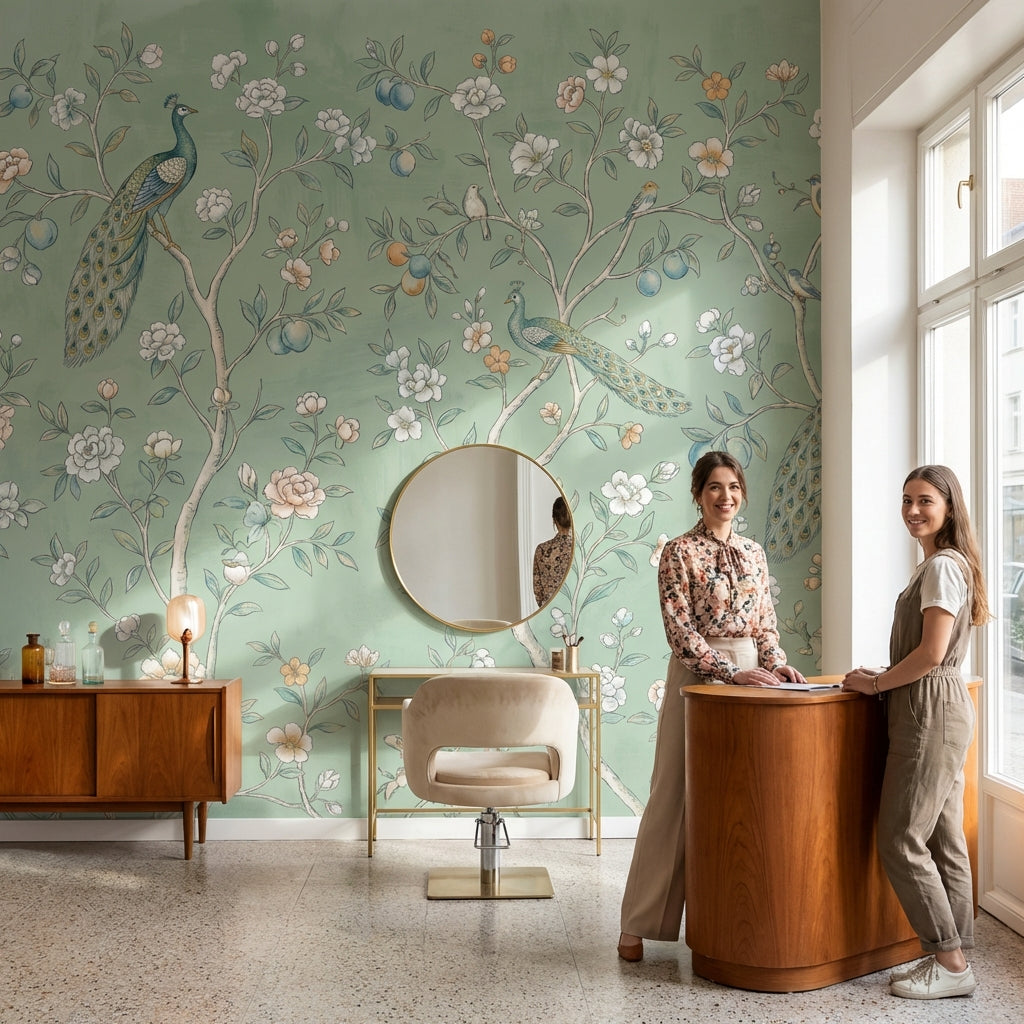 Peacock Wallpaper Floral Vintage Wall Mural