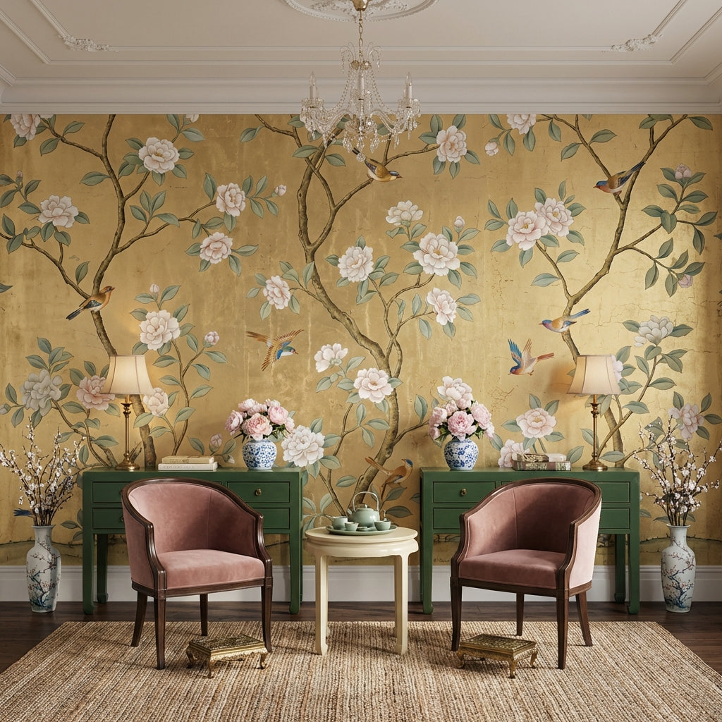 Floral Wallpaper Birds Traditional Wall Mural