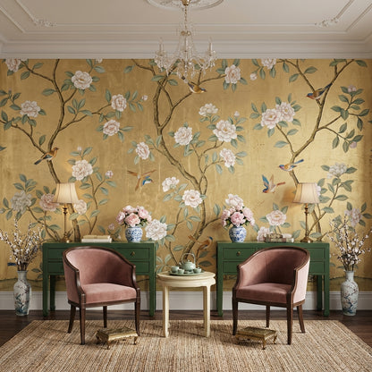 Floral Wallpaper Birds Traditional Wall Mural