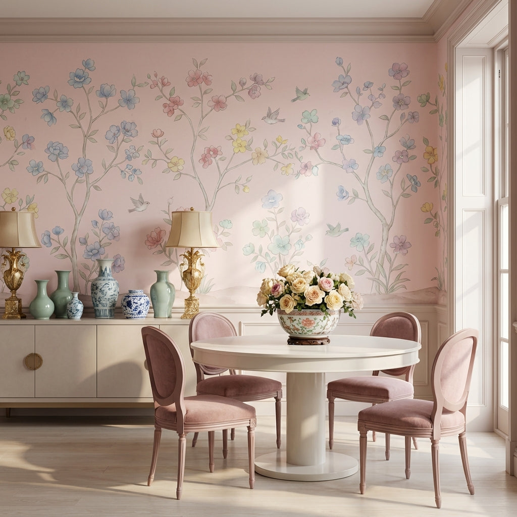 Pastel Floral Wallpaper Birds Garden Wall Mural
