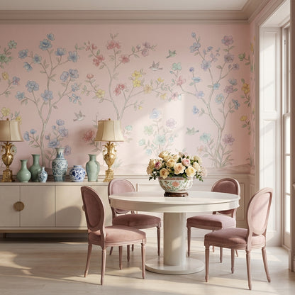 Pastel Floral Wallpaper Birds Garden Wall Mural