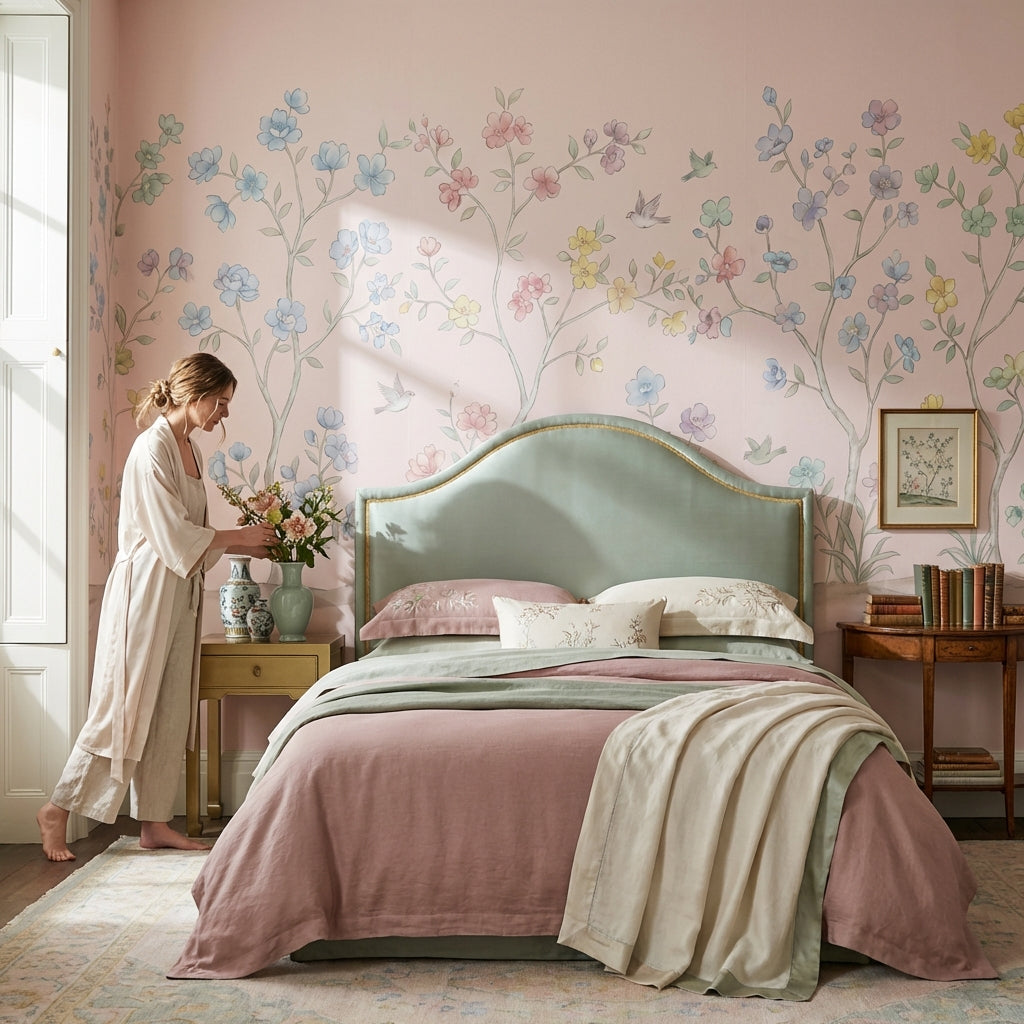 Pastel Floral Wallpaper Birds Garden Wall Mural