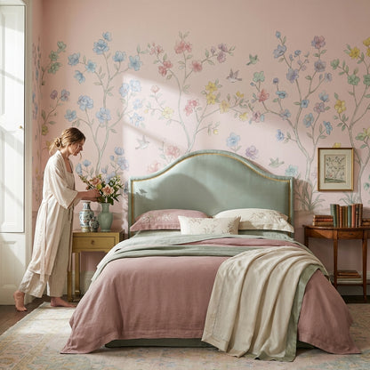 Pastel Floral Wallpaper Birds Garden Wall Mural