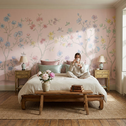 Pastel Floral Wallpaper Birds Garden Wall Mural