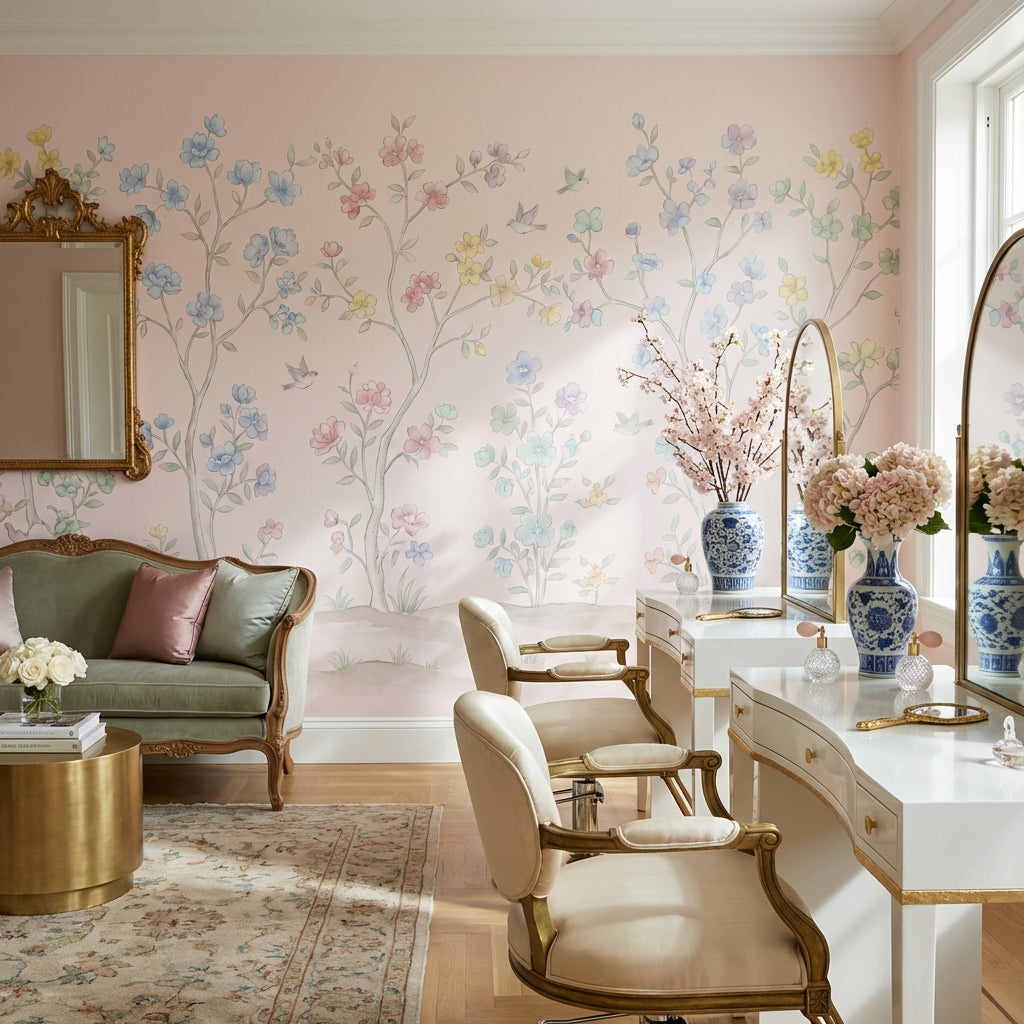 Pastel Floral Wallpaper Birds Garden Wall Mural