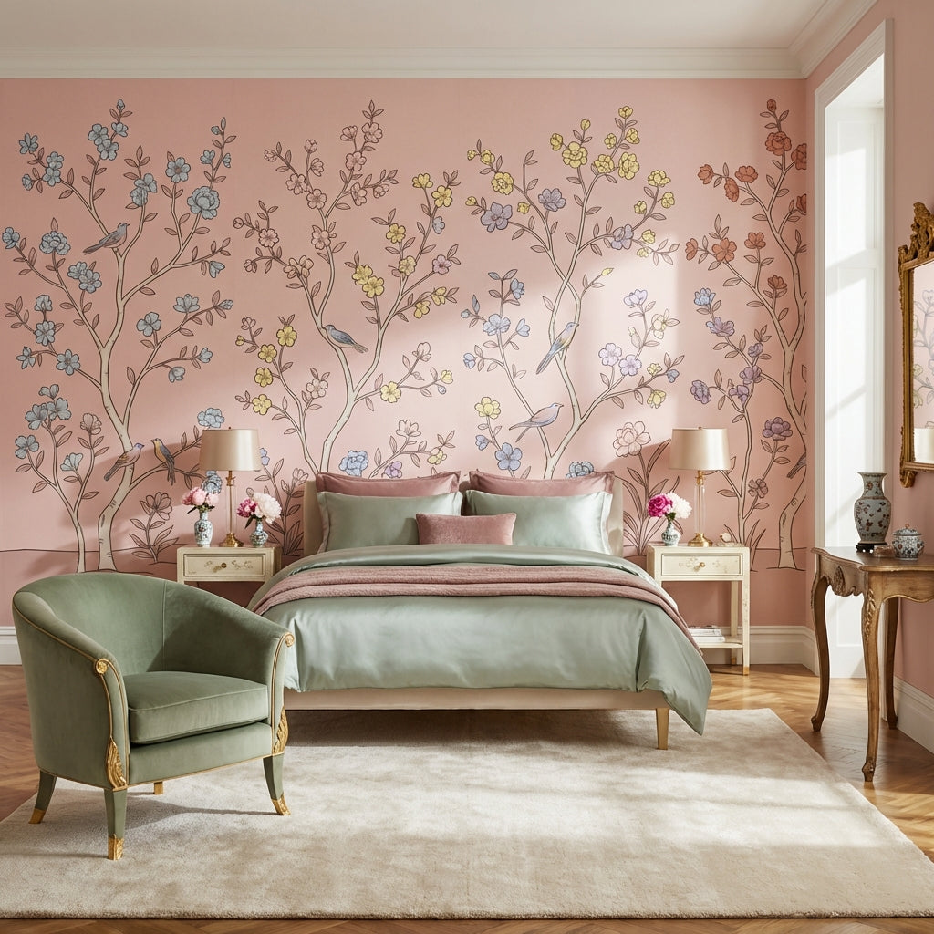 Floral Wallpaper Birds Vintage Wall Mural