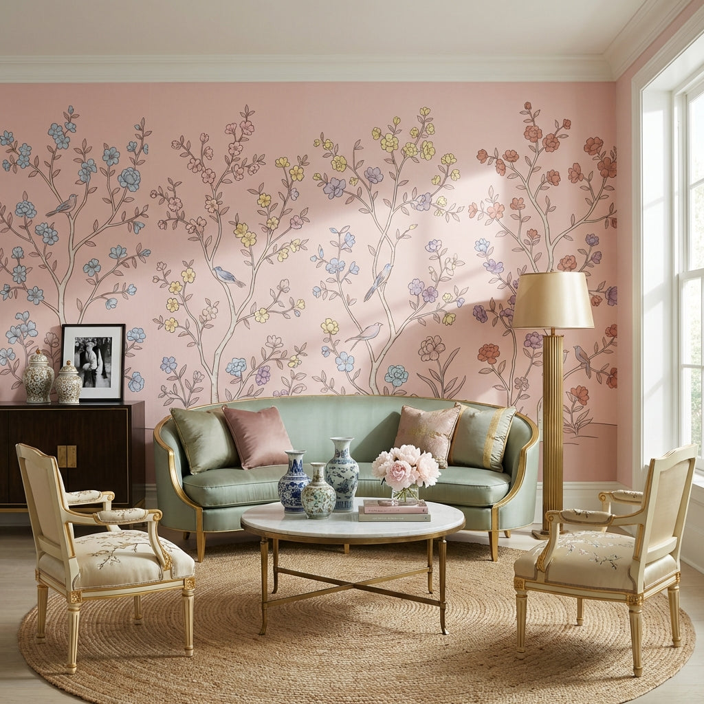 Floral Wallpaper Birds Vintage Wall Mural