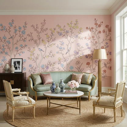 Floral Wallpaper Birds Vintage Wall Mural