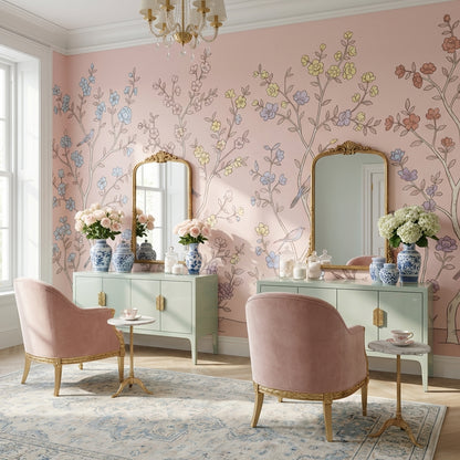 Floral Wallpaper Birds Vintage Wall Mural